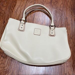 White Liz Claiborne Leather Purse Colorful Lining